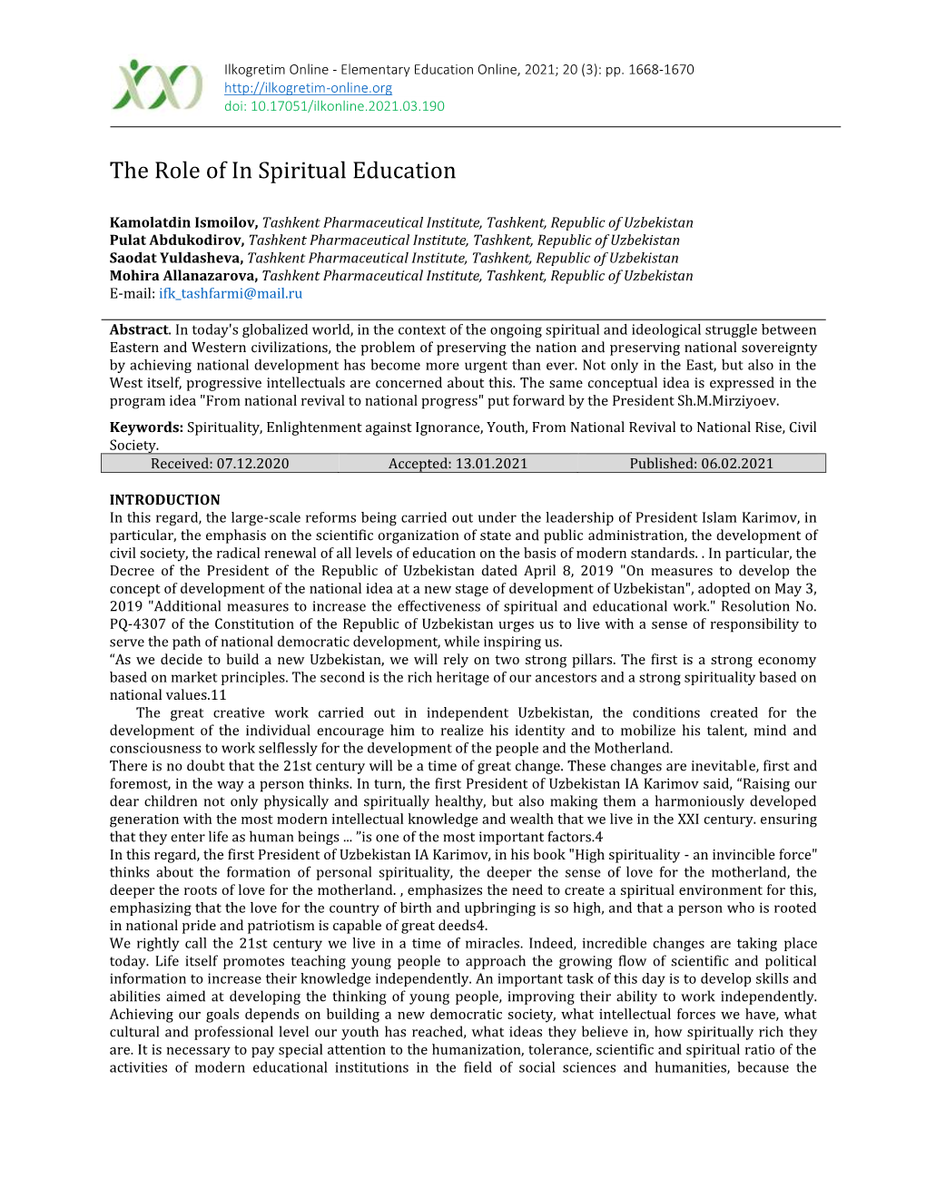 The Role of in Spiritual Education