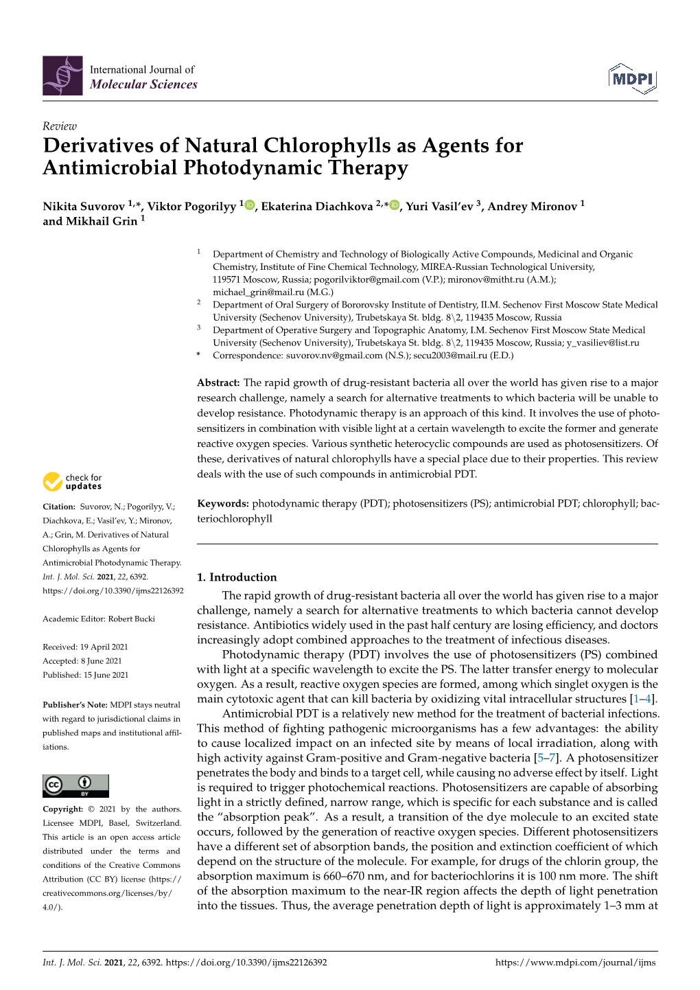 Derivatives of Natural Chlorophylls As Agents for Antimicrobial Photodynamic Therapy