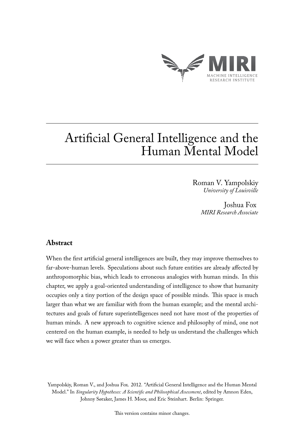 Artificial General Intelligence and the Human Mental Model