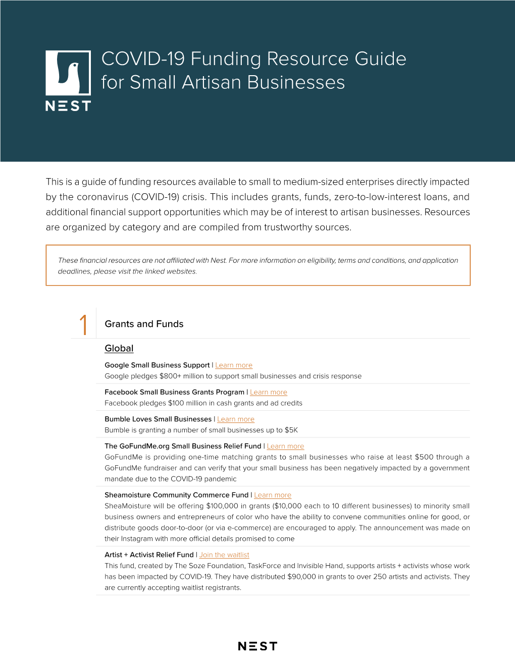 COVID-19 Funding Resource Guide for Small Artisan Businesses