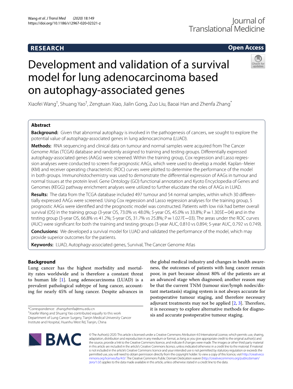 Development and Validation of a Survival Model for Lung Adenocarcinoma Based on Autophagy-Associated Genes