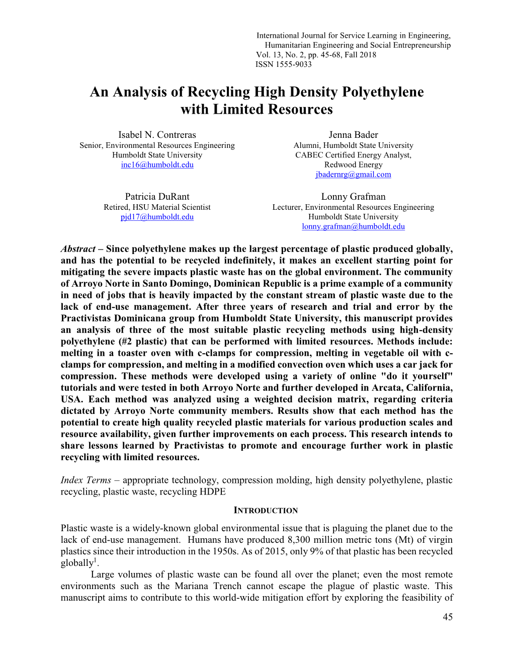 An Analysis of Recycling High Density Polyethylene with Limited Resources
