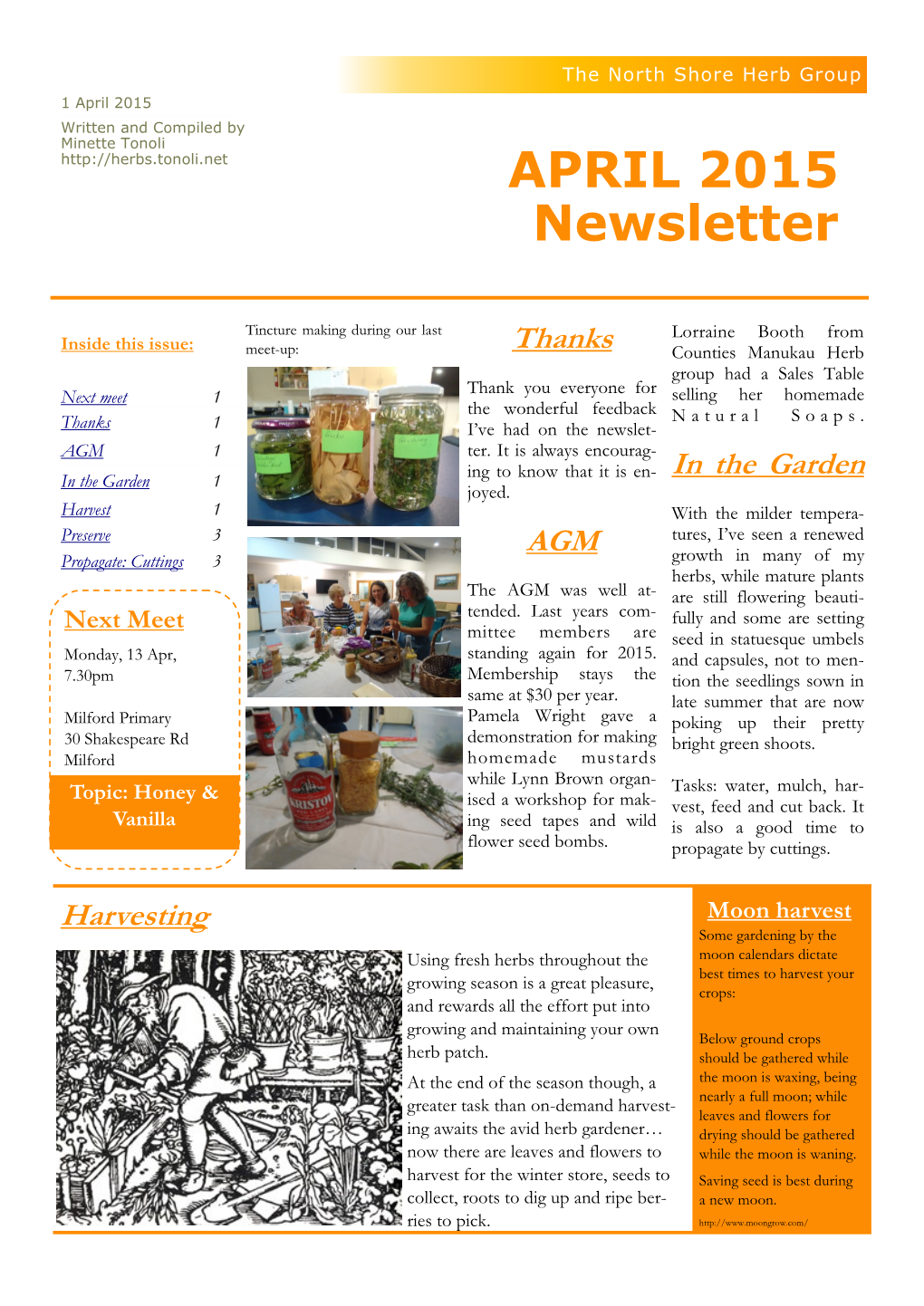 April 2015 Written and Compiled by Minette Tonoli APRIL 2015 Newsletter
