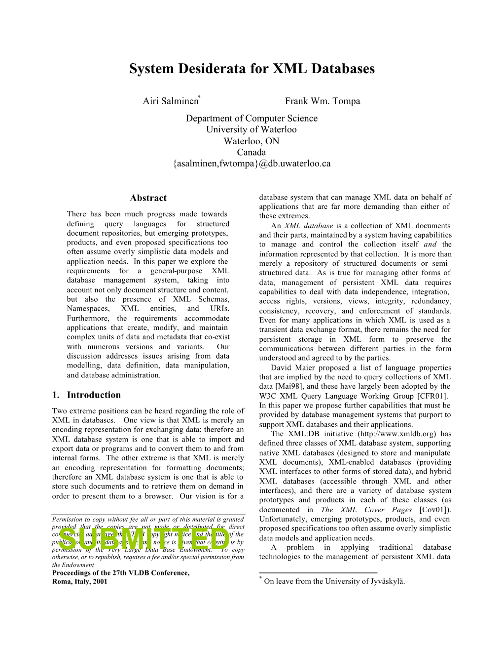 System Desiderata for XML Databases