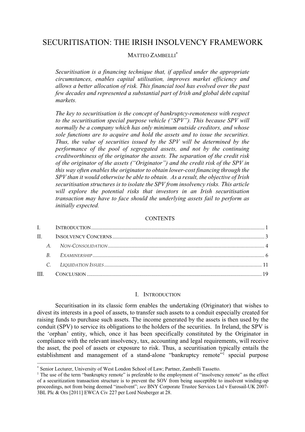 Securitisation: the Irish Insolvency Framework