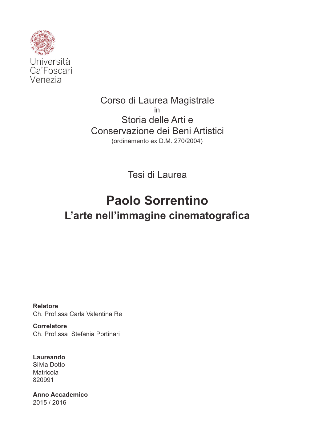 Paolo Sorrentino L’Arte Nell’Immagine Cinematografica