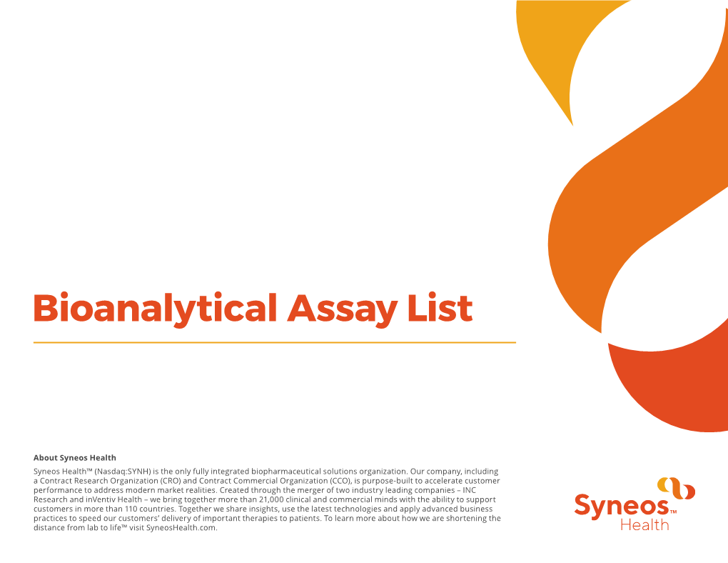 Bioanalytical Assay List