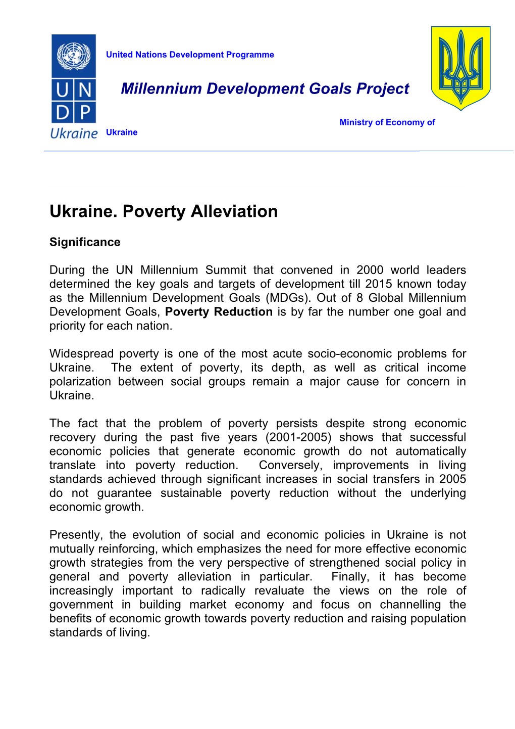 Ukraine. Poverty Alleviation