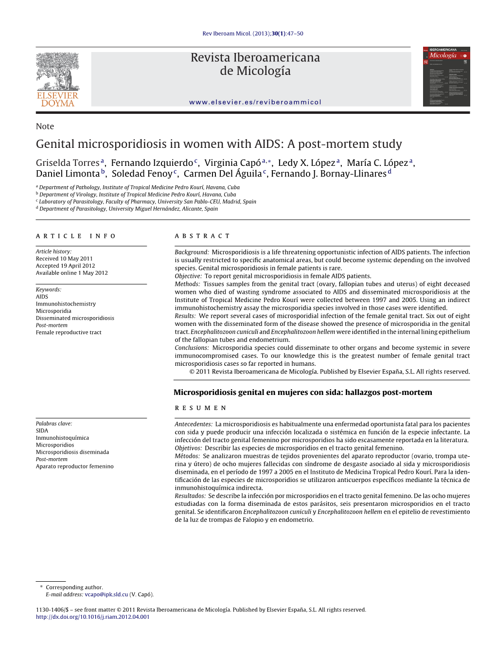 Genital Microsporidiosis in Women with AIDS: a Post-Mortem Study