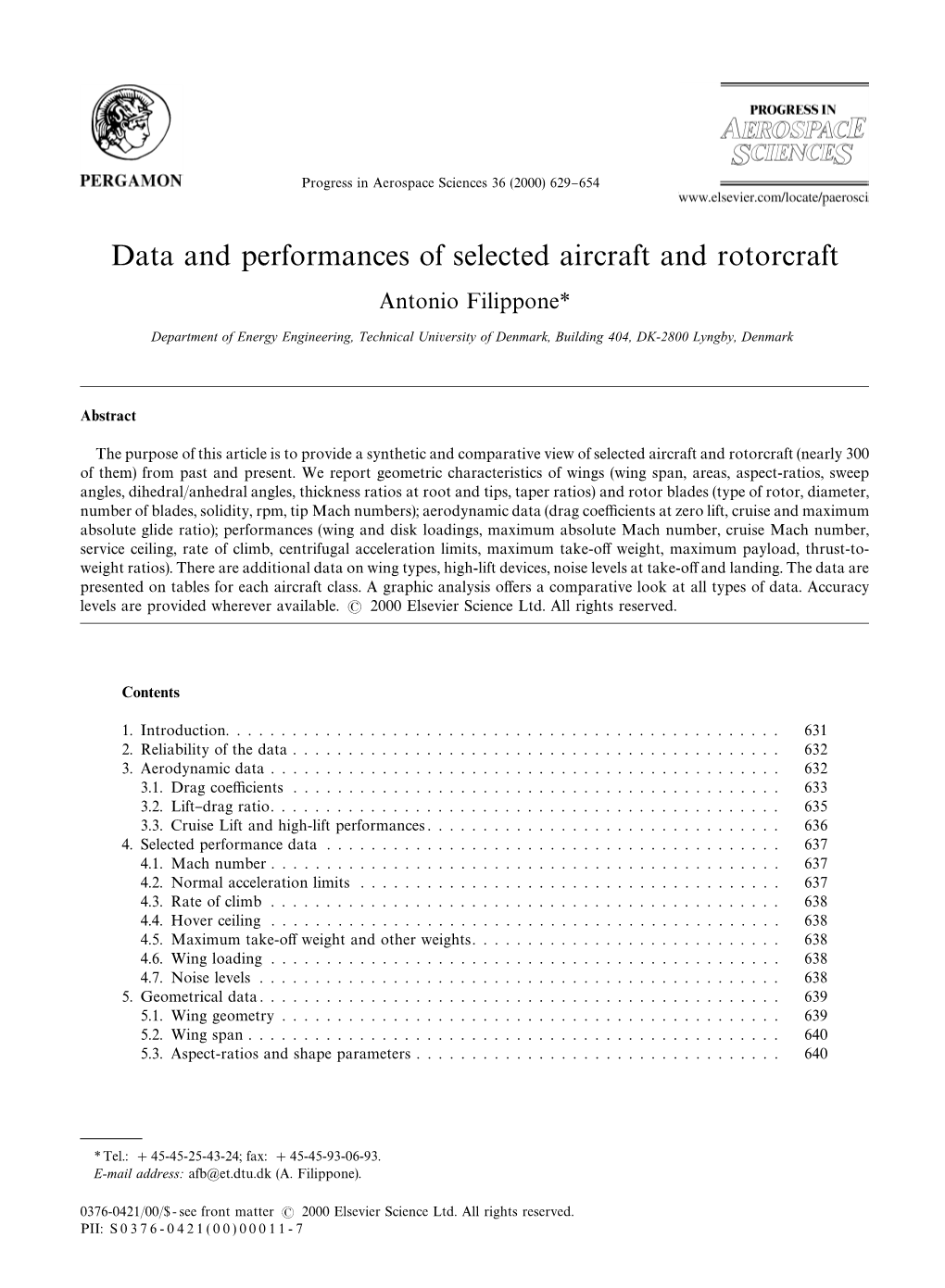 Data and Performances of Selected Aircraft and Rotorcraft Antonio Filippone*