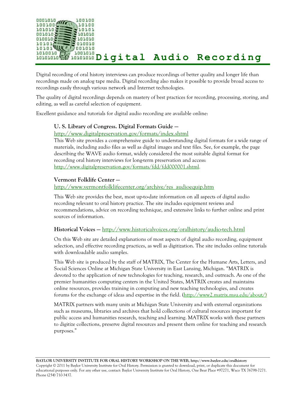 Digital Audio Recording