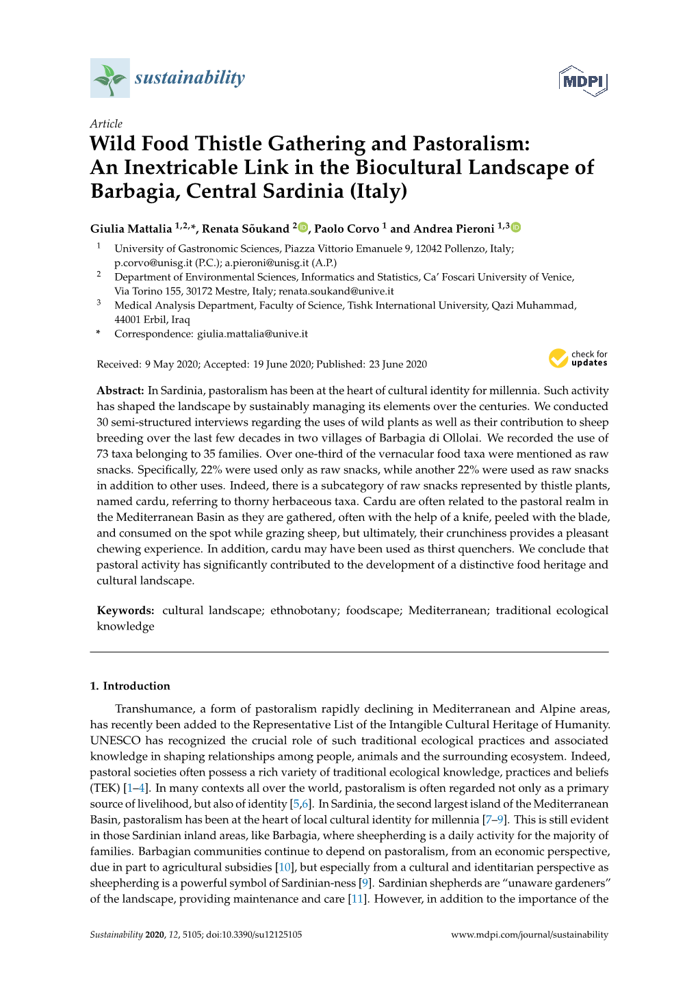 Wild Food Thistle Gathering and Pastoralism: an Inextricable Link in the Biocultural Landscape of Barbagia, Central Sardinia (Italy)