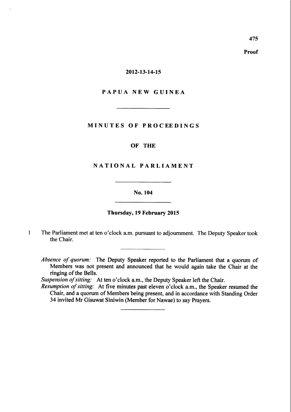2012-13-14-15 Papua New Guinea Minutes of Proceedings Of