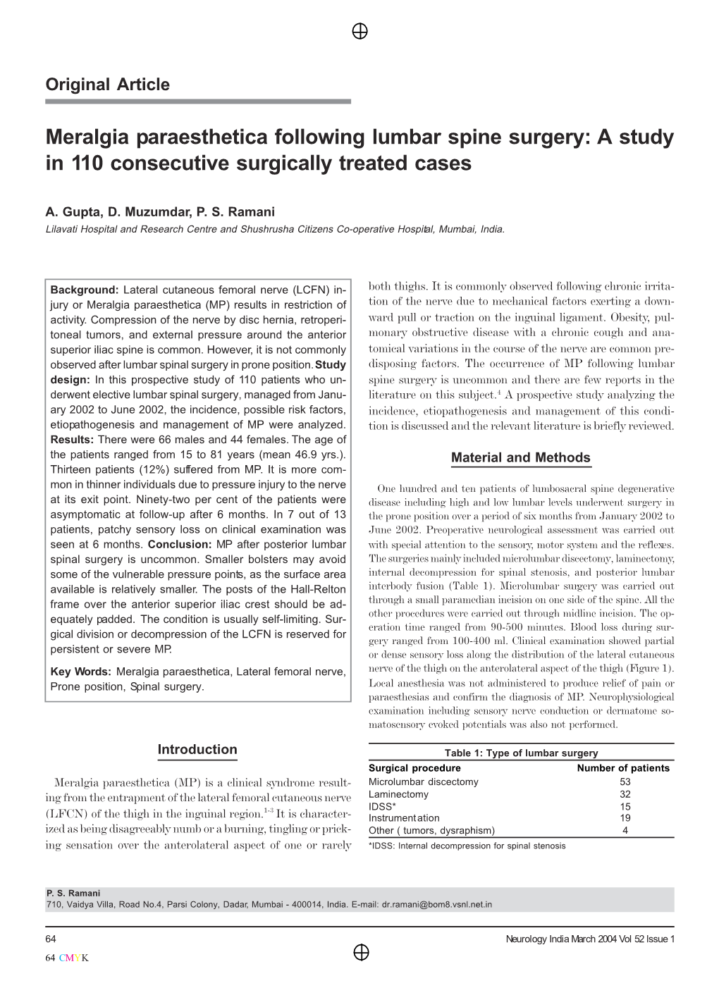 Meralgia Paraesthetica Following Lumbar Spine Surgery: a Study in 110 Consecutive Surgically Treated Cases