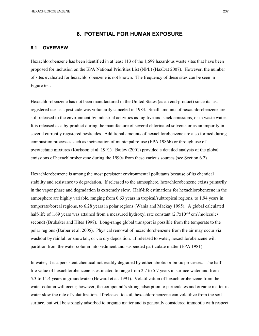 Toxicological Profile for Hexachlorobenzene