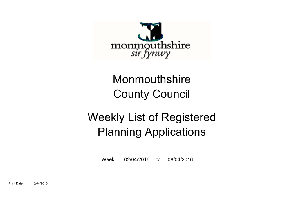 Weekly List of Registered Planning Applications