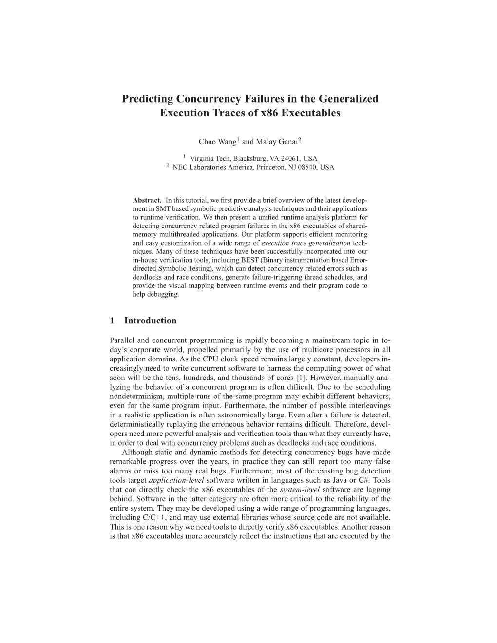 Predicting Concurrency Failures in the Generalized Execution Traces of X86 Executables