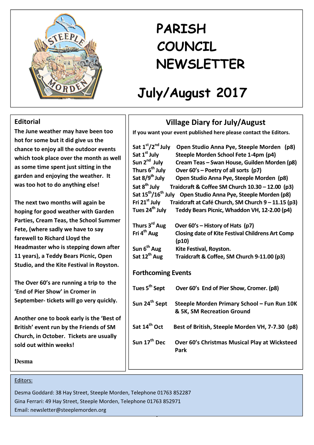 PARISH COUNCIL NEWSLETTER July/August 2017