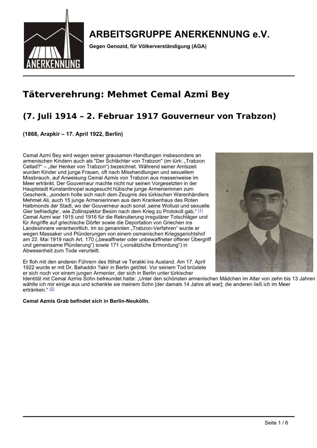 Täterverehrung: Mehmet Cemal Azmi Bey