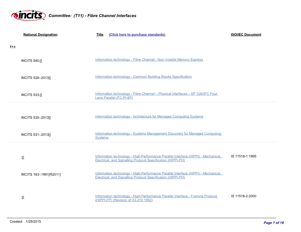 (T11) - Fibre Channel Interfaces