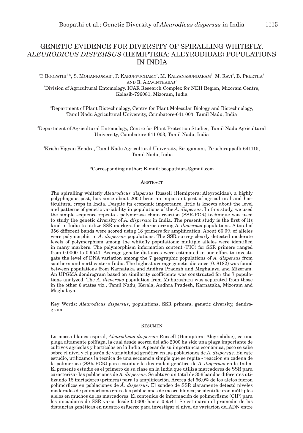 Genetic Evidence for Diversity of Spiralling Whitefly, Aleurodicus Dispersus (Hemiptera: Aleyrodidae) Populations in India