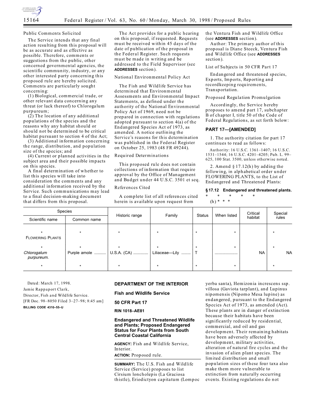 Federal Register/Vol. 63, No. 60/Monday, March 30, 1998/Proposed Rules