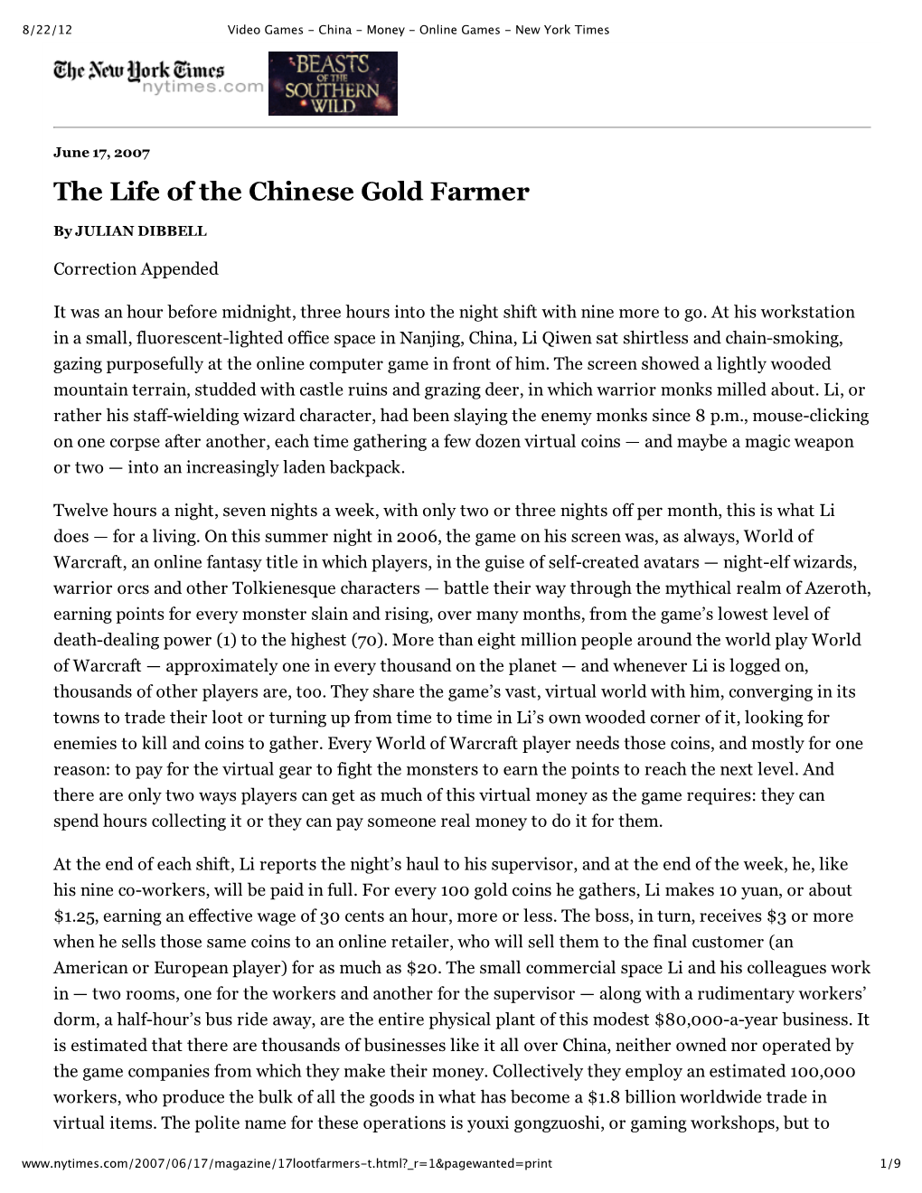 The Life of the Chinese Gold Farmer