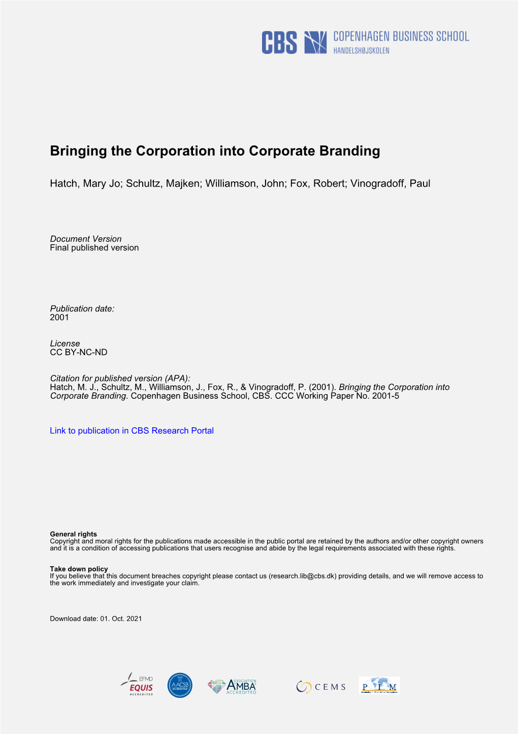 Bringing the Corporation Into Corporate Branding