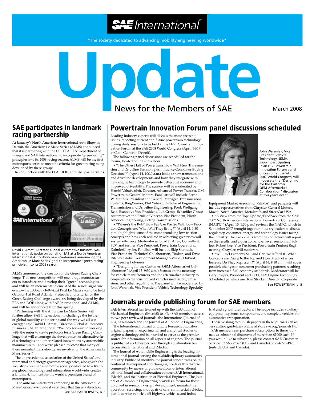 News for the Members of SAE March 2008