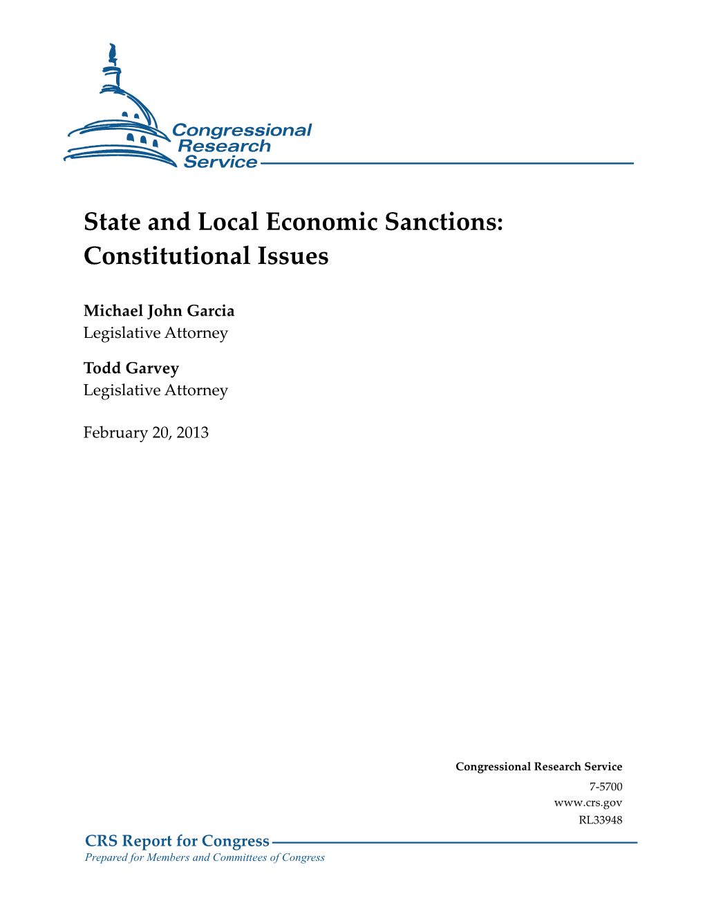 State and Local Economic Sanctions: Constitutional Issues