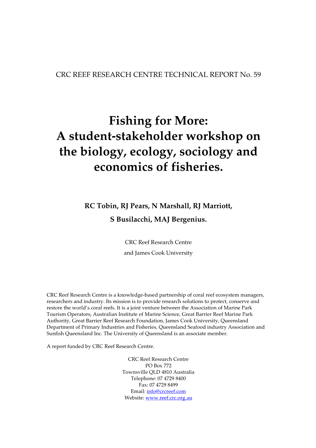Fishing for More: a Student-Stakeholder Workshop on the Biology, Ecology, Sociology and Economics of Fisheries