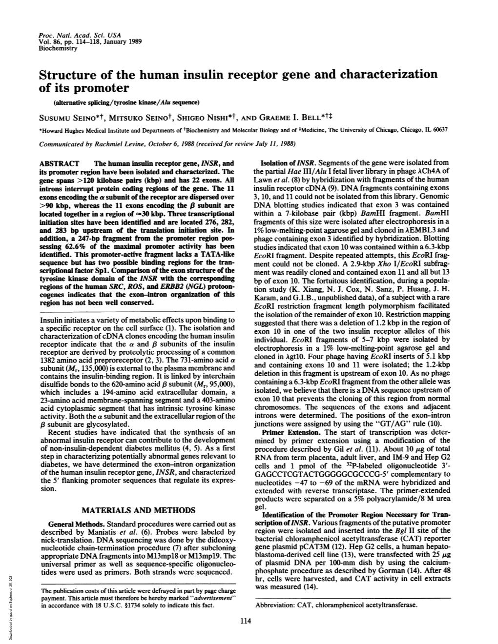 Structure of the Human Insulin Receptor Gene and Characterization