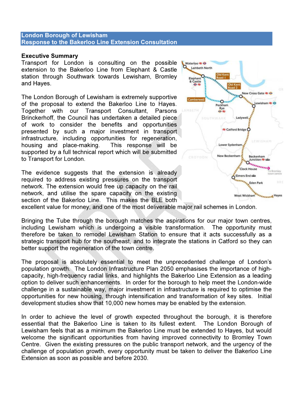 London Borough of Lewisham Response to the Bakerloo Line Extension Consultation