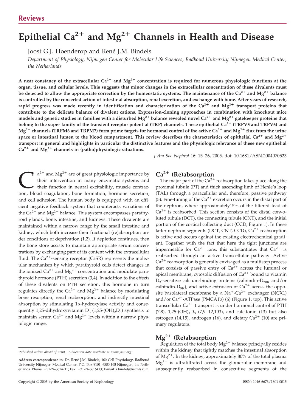 Epithelial Ca2 and Mg2 Channels in Health and Disease