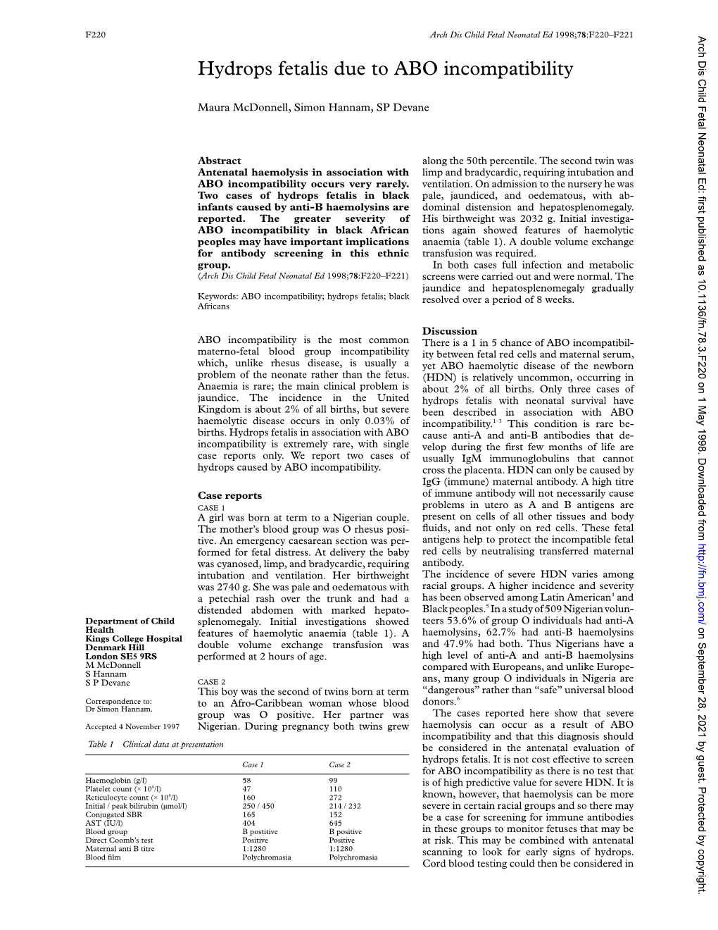 Hydrops Fetalis Due to ABO Incompatibility