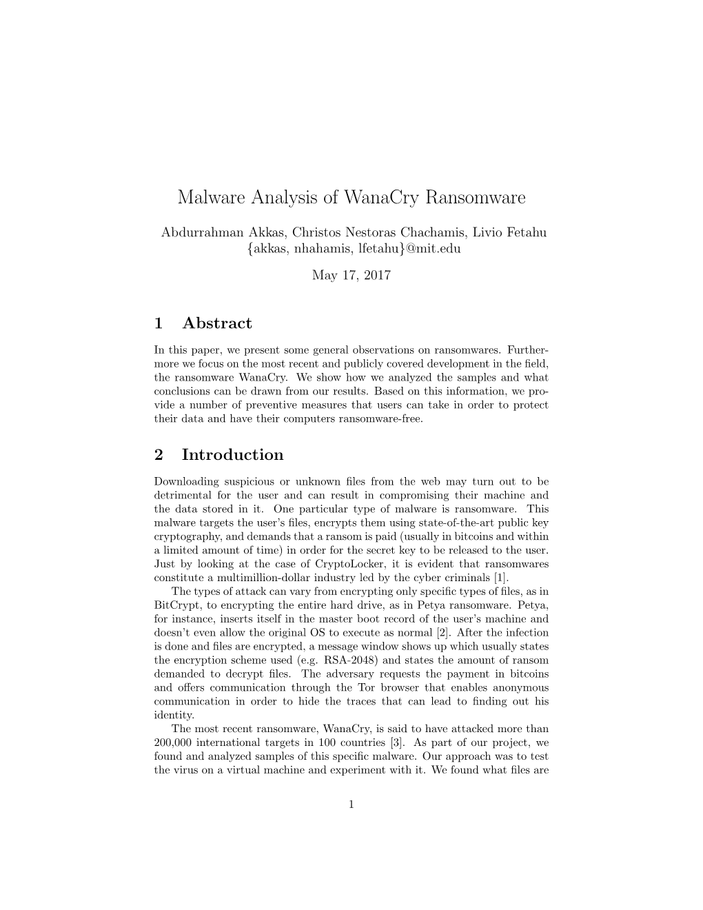 Malware Analysis of Wanacry Ransomware