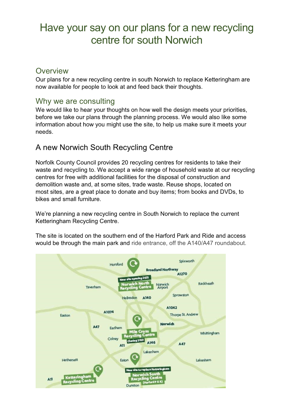 Have Your Say on Our Plans for a New Recycling Centre for South Norwich