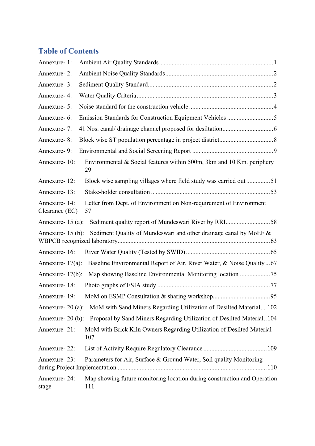 Table of Contents Annexure- 1: Ambient Air Quality Standards