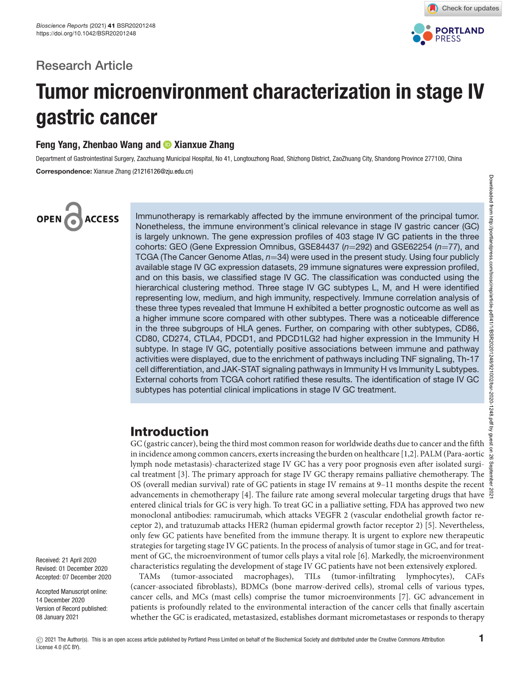 Tumor Microenvironment Characterization in Stage IV Gastric Cancer