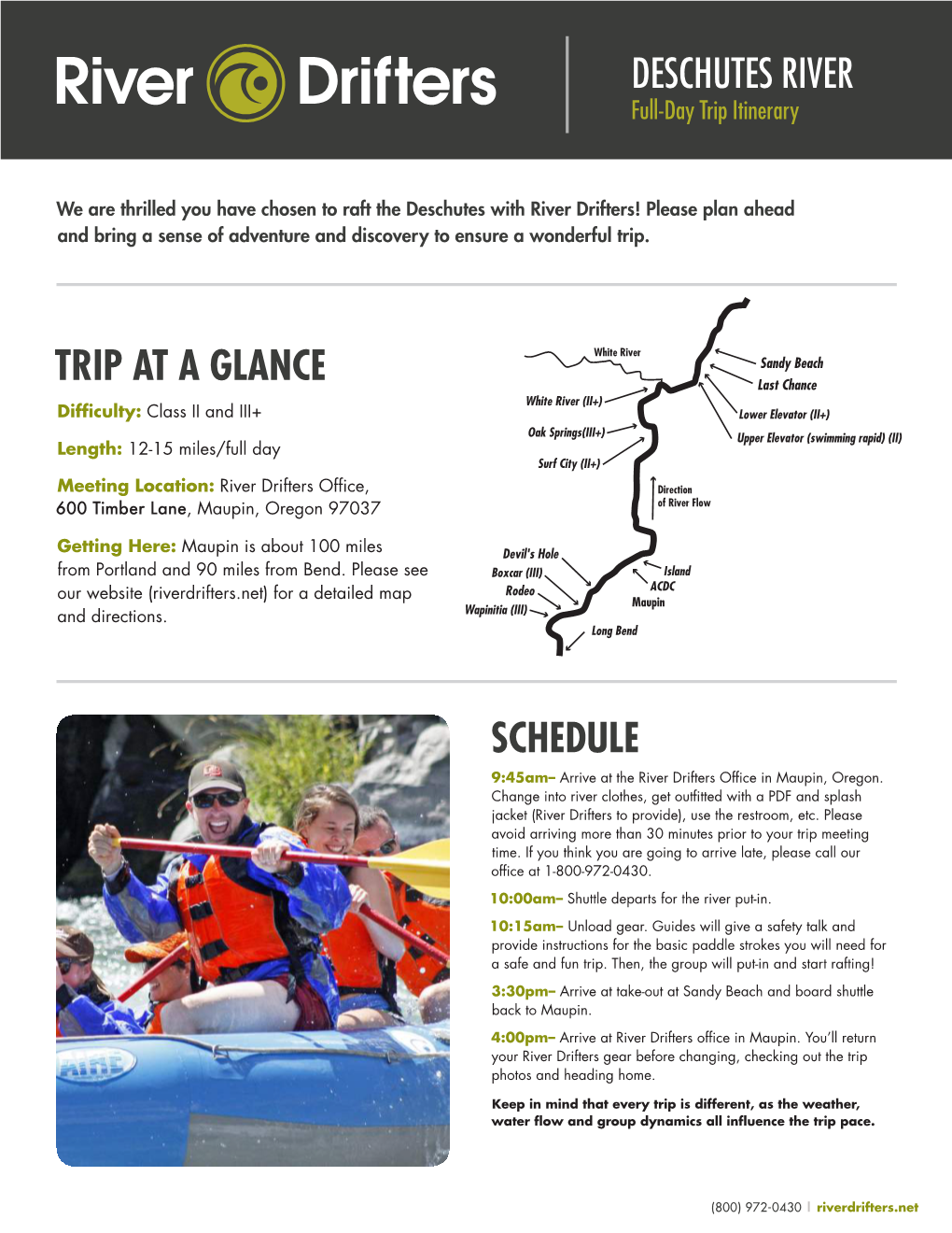 Schedule Trip at a Glance Deschutes River
