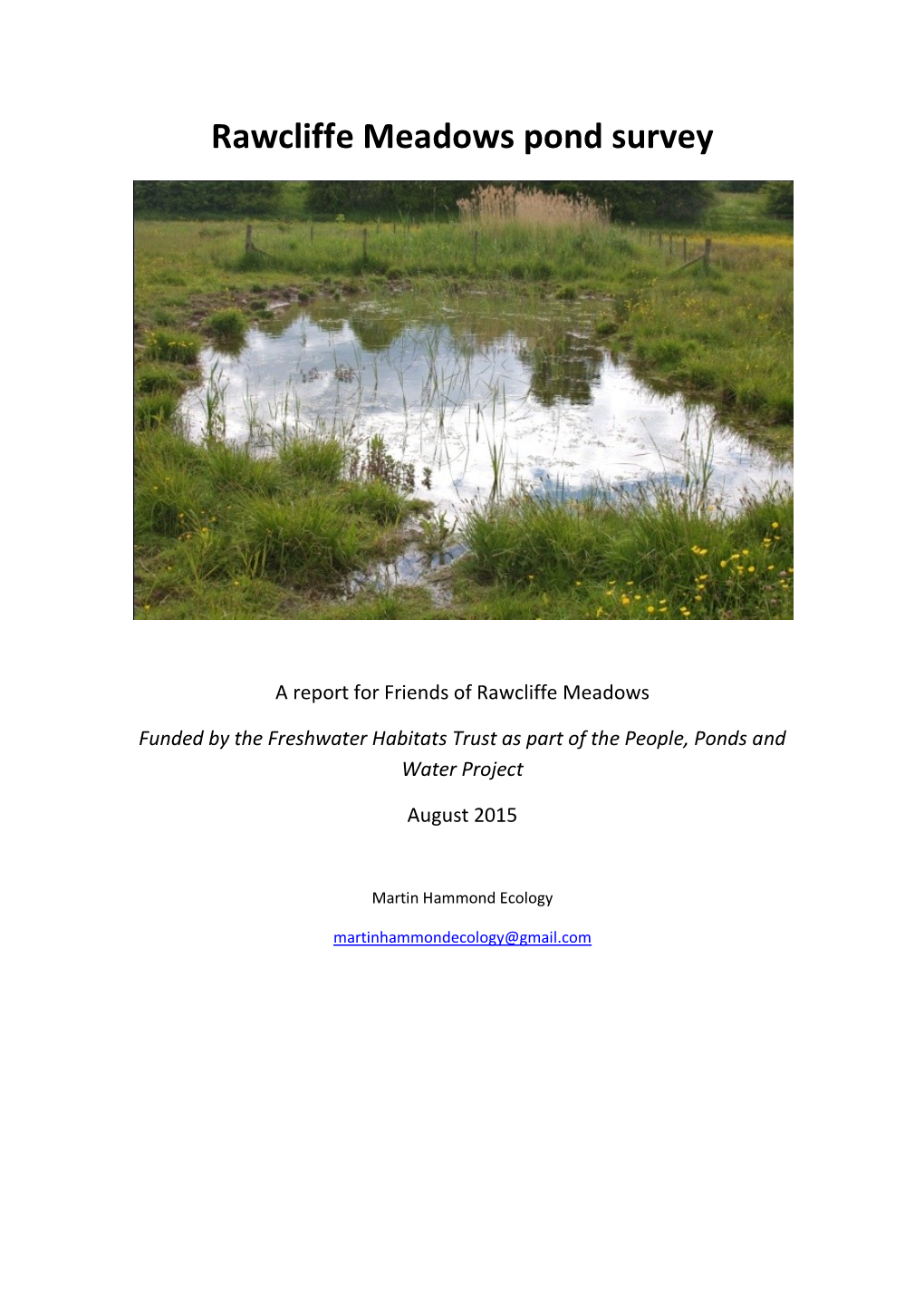 Rawcliffe Meadows Pond Survey