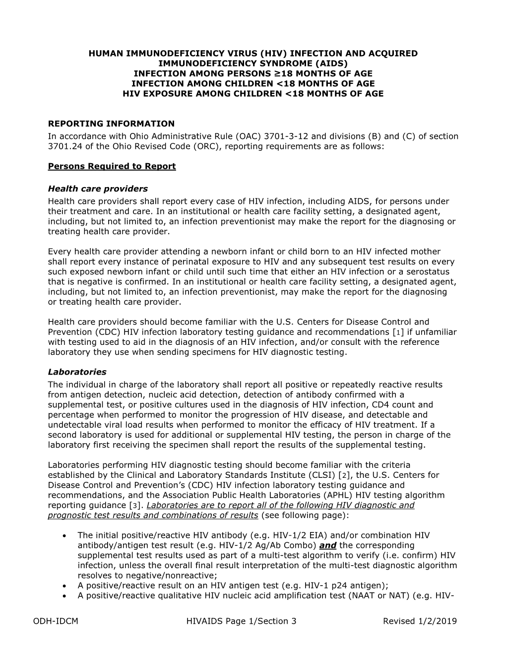 HIV/AIDS Confidential Case Report Form (CDC 50.42A, Rev