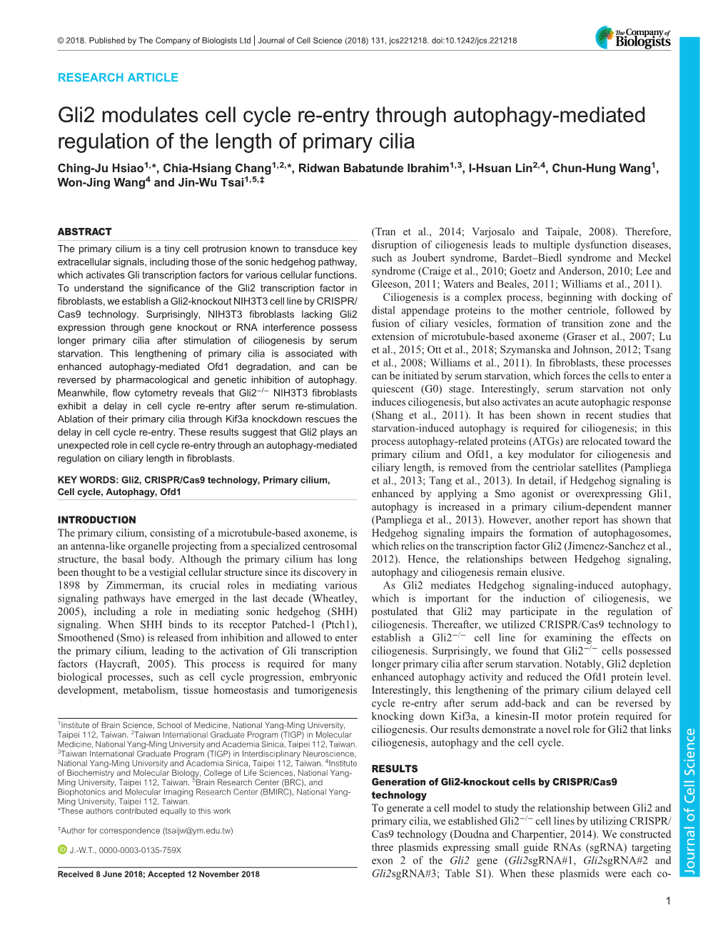 Gli2 Modulates Cell Cycle Re-Entry Through Autophagy-Mediated