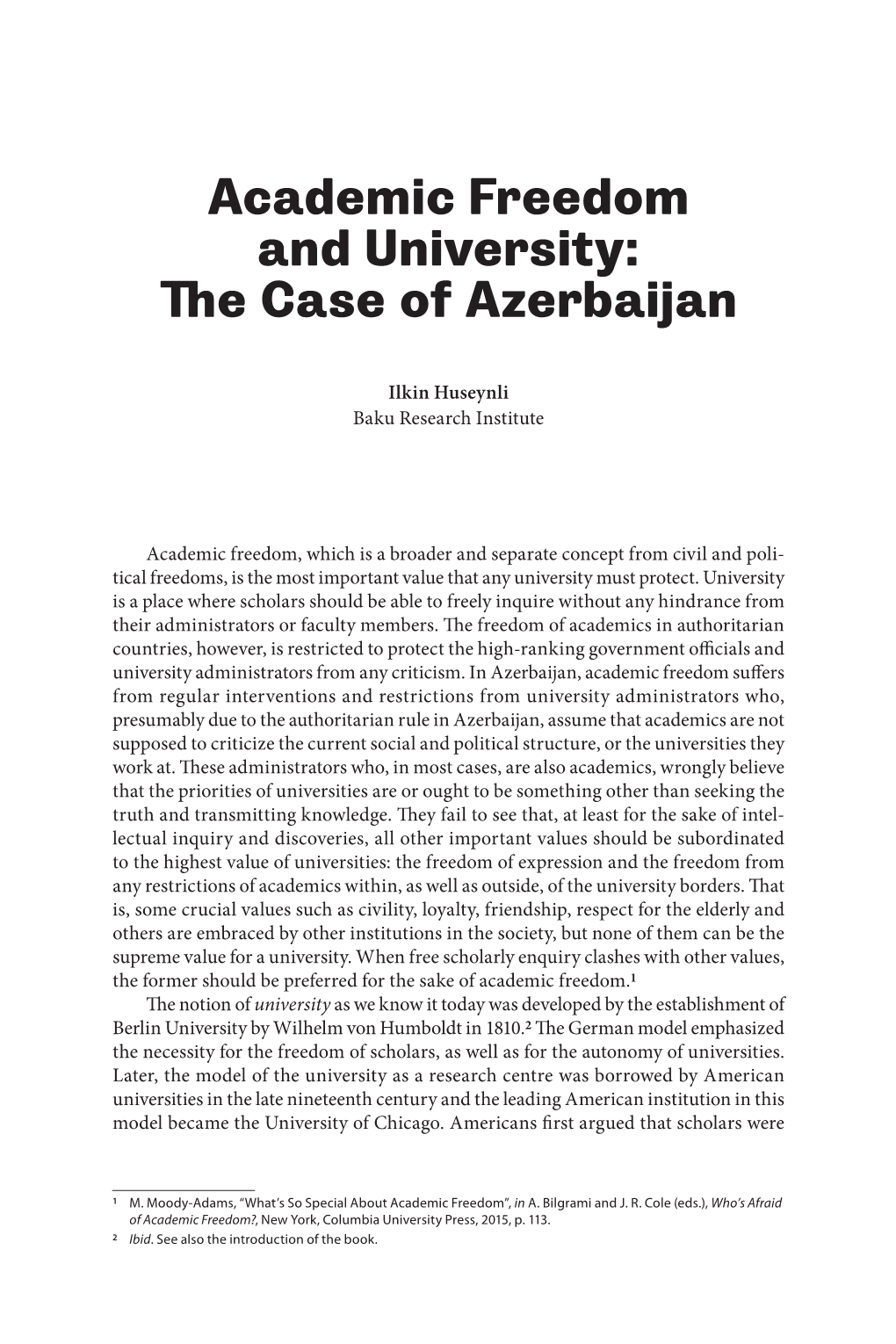 Academic Freedom and University: the Case of Azerbaijan