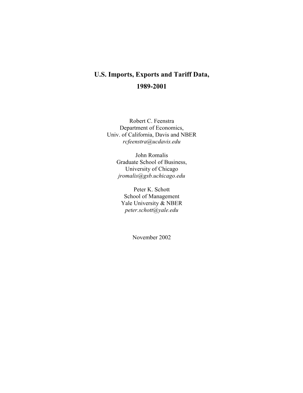 U.S. Imports, Exports and Tariff Data, 1989-2001