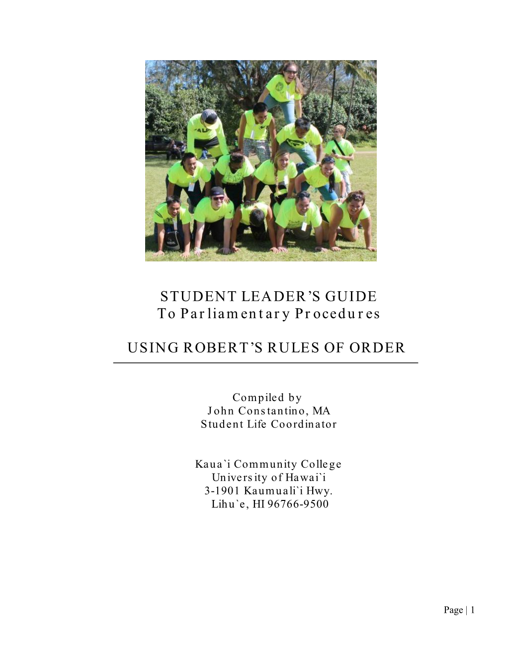 STUDENT LEADER's GUIDE to Parliamentary Procedures USING