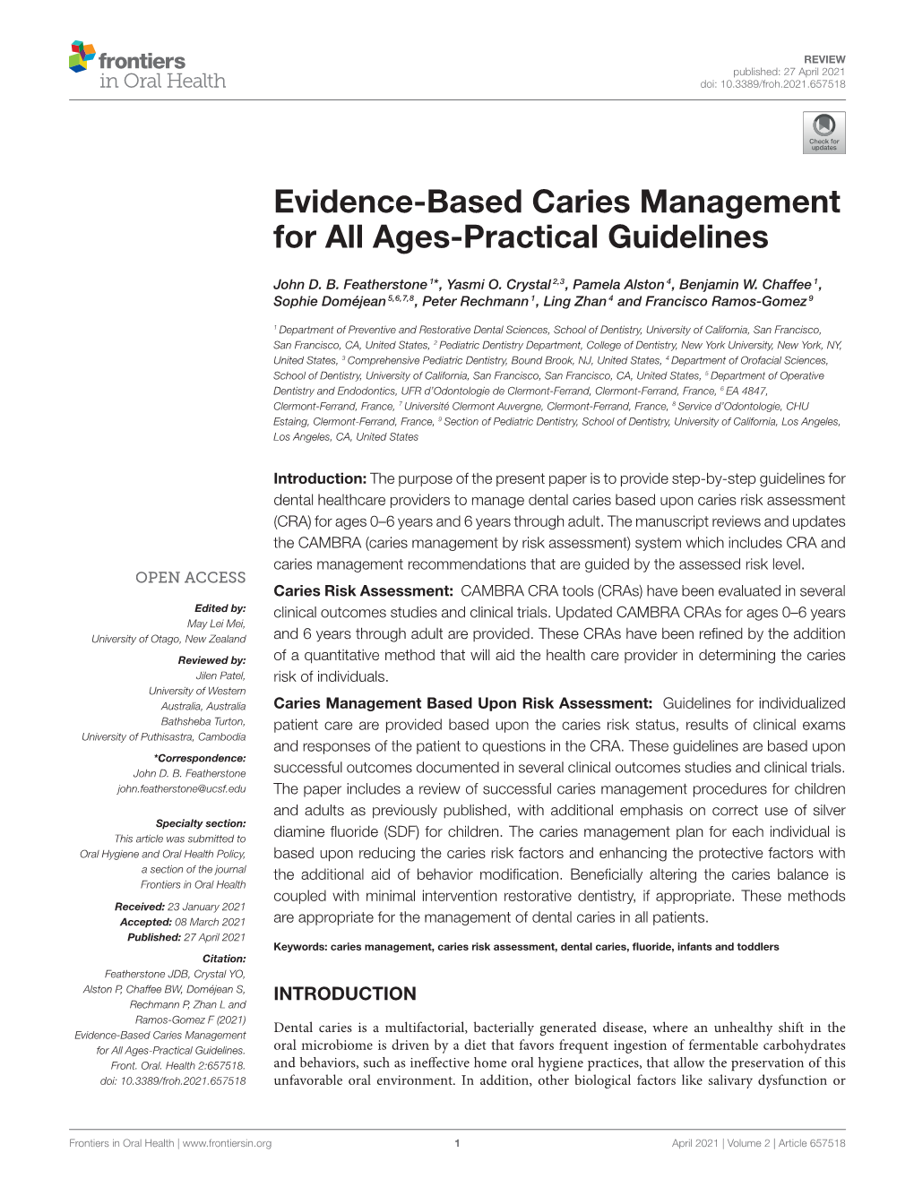 Evidence-Based Caries Management for All Ages-Practical Guidelines
