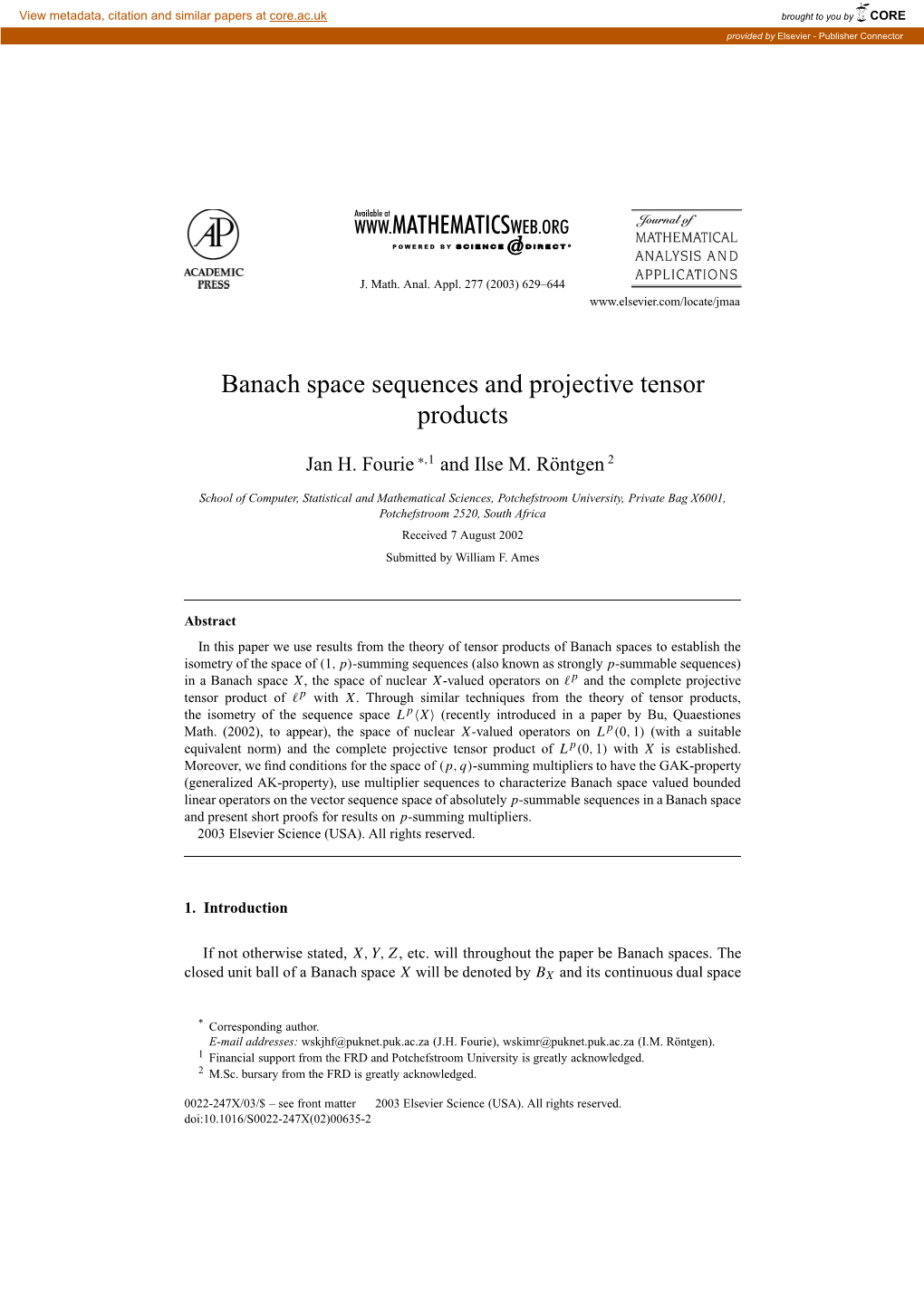 Banach Space Sequences and Projective Tensor Products