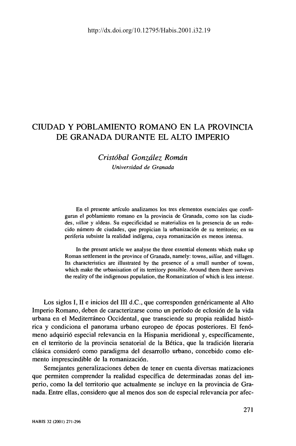 Ciudad Y Poblamiento Romano En La Provincia De Granada Durante El Alto Imperio