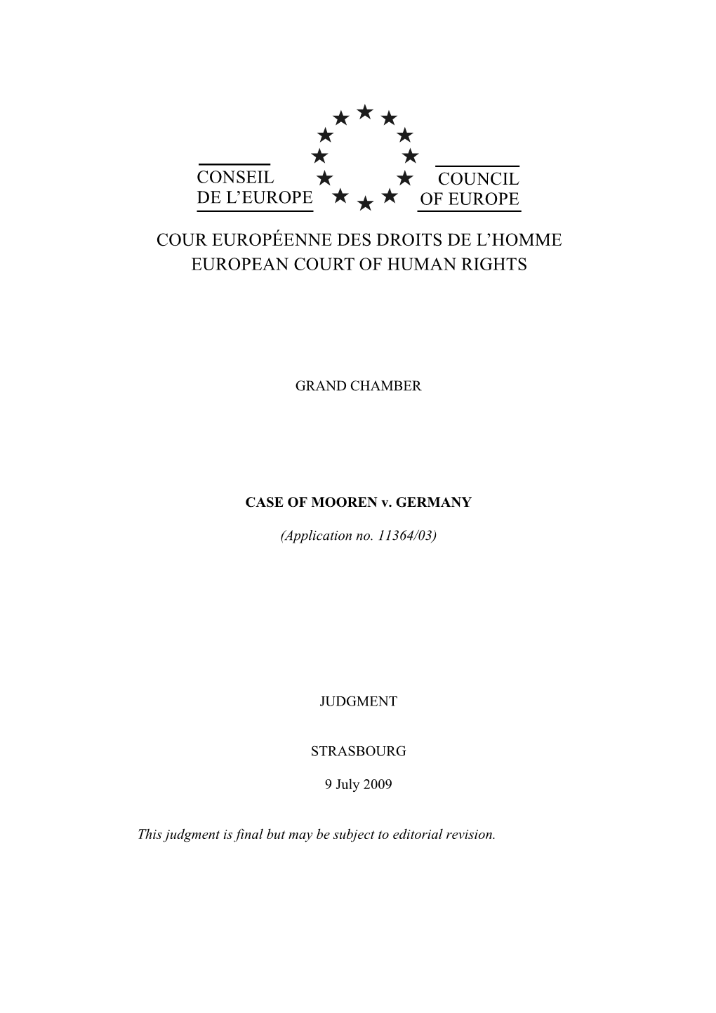 Conseil De L'europe Council of Europe Cour